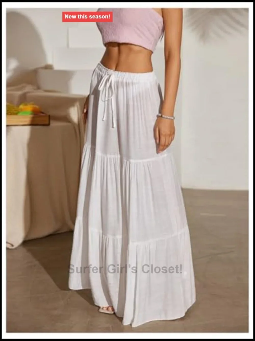 Tiered Maxi Cover Up Skirt with Drawstring Waist